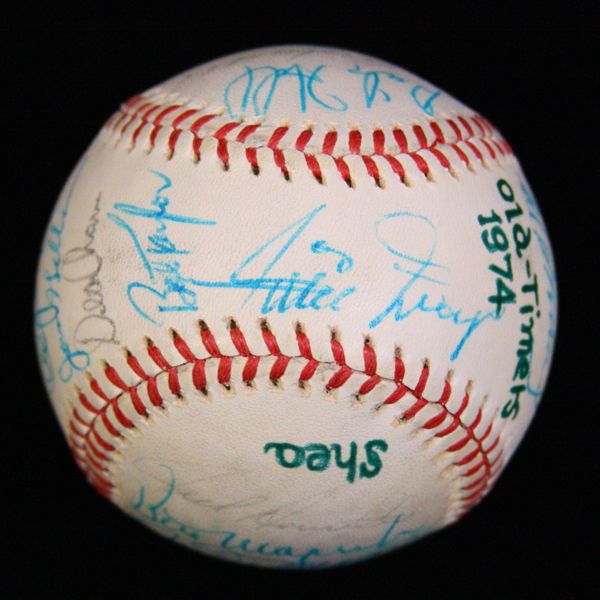 1974 Old Timers Game Signed Baseball JSA Willie Mays Joe DiMaggio 15