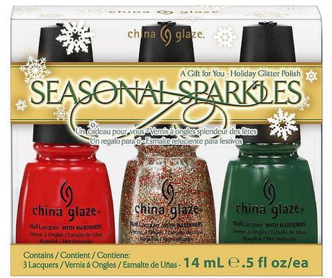   SEASONAL SPARKLES HOLIDAY GLITTER 3 POLISH GIFT SET NAIL HARDENER