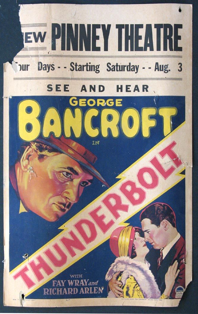 Thunderbolt George Bancroft Fay Wray Richard Arlen 1929 Window Card