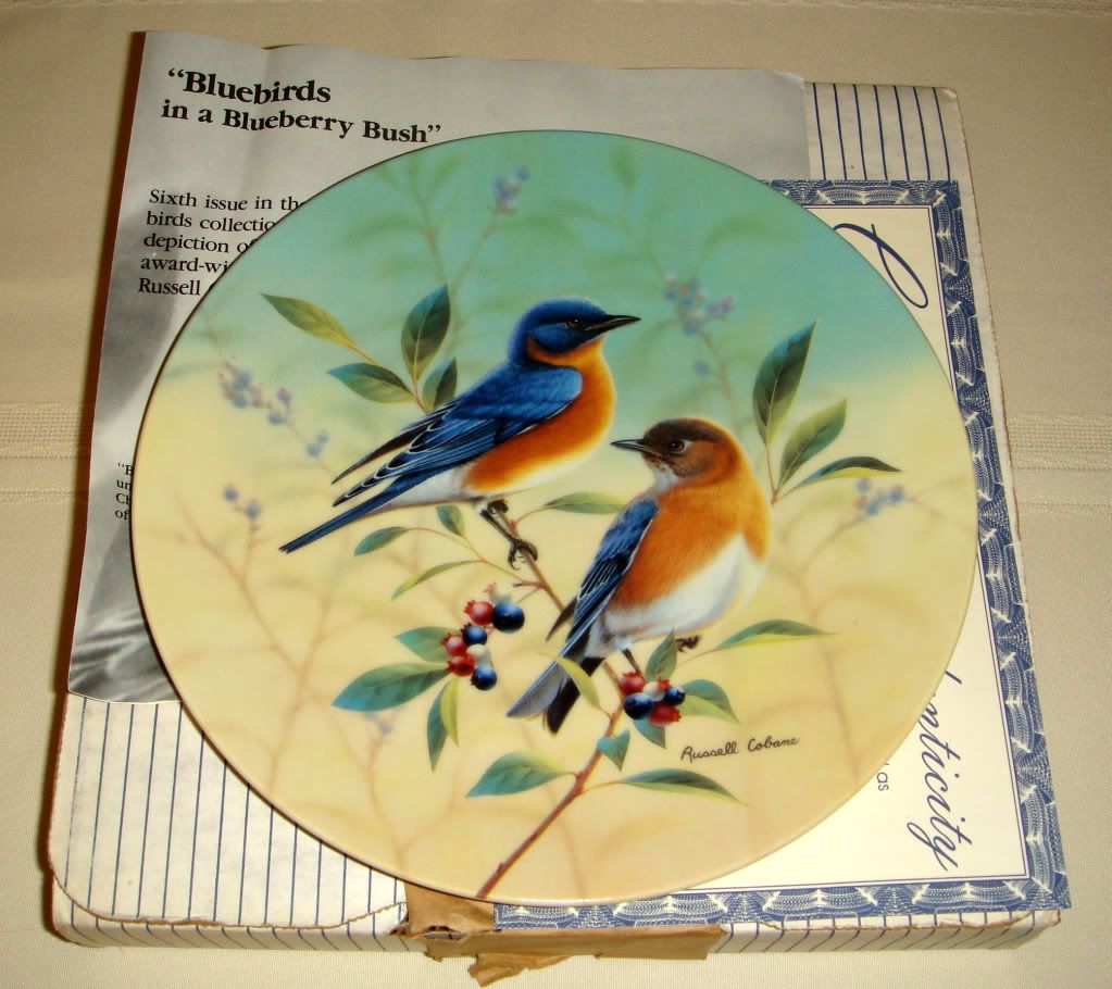 Russell Cobane Glorious Songbirds Bluebirds in Blueberry Bush Plate