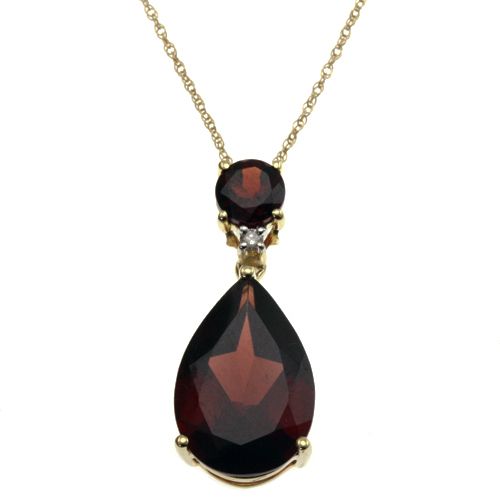 10K Yellow Gold Garnet Diamond Pendant and Chain