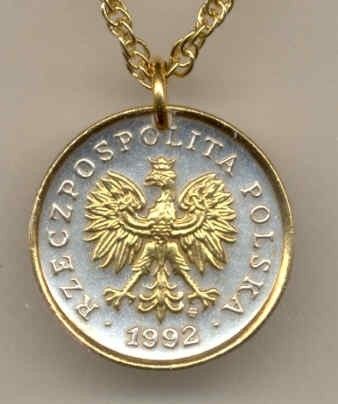 Gold Silver Coin Necklace Polish 5 Groszy Eagle Crown