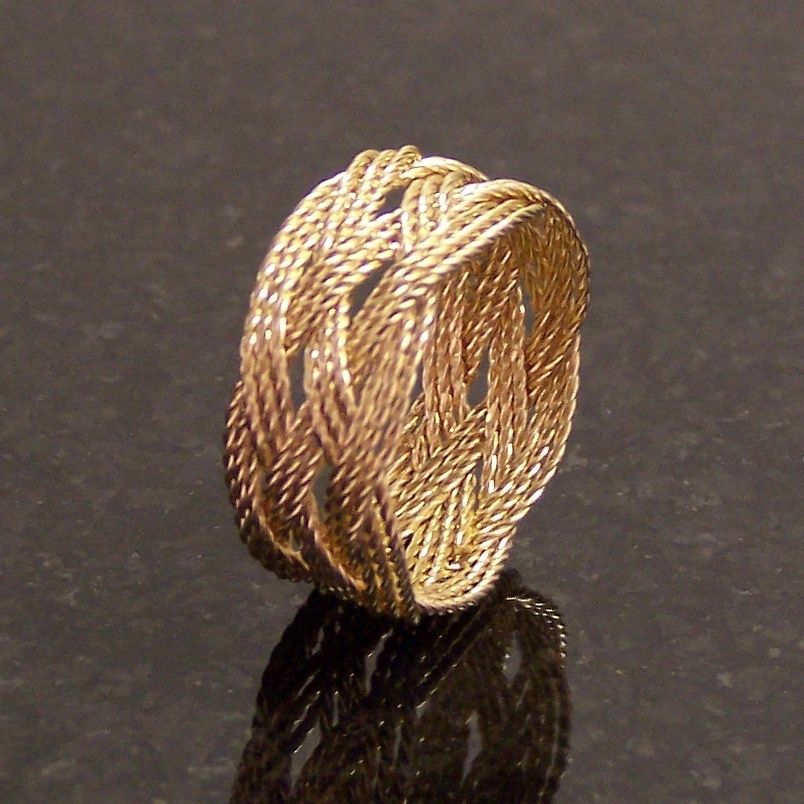 14k Gold Wire Rope Trebled Turks Head Knot Ring Hand Tied