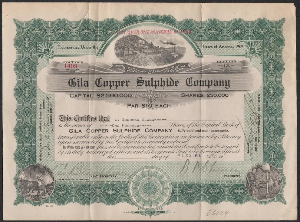 1918 Arizona Gila Copper Sulphide Company