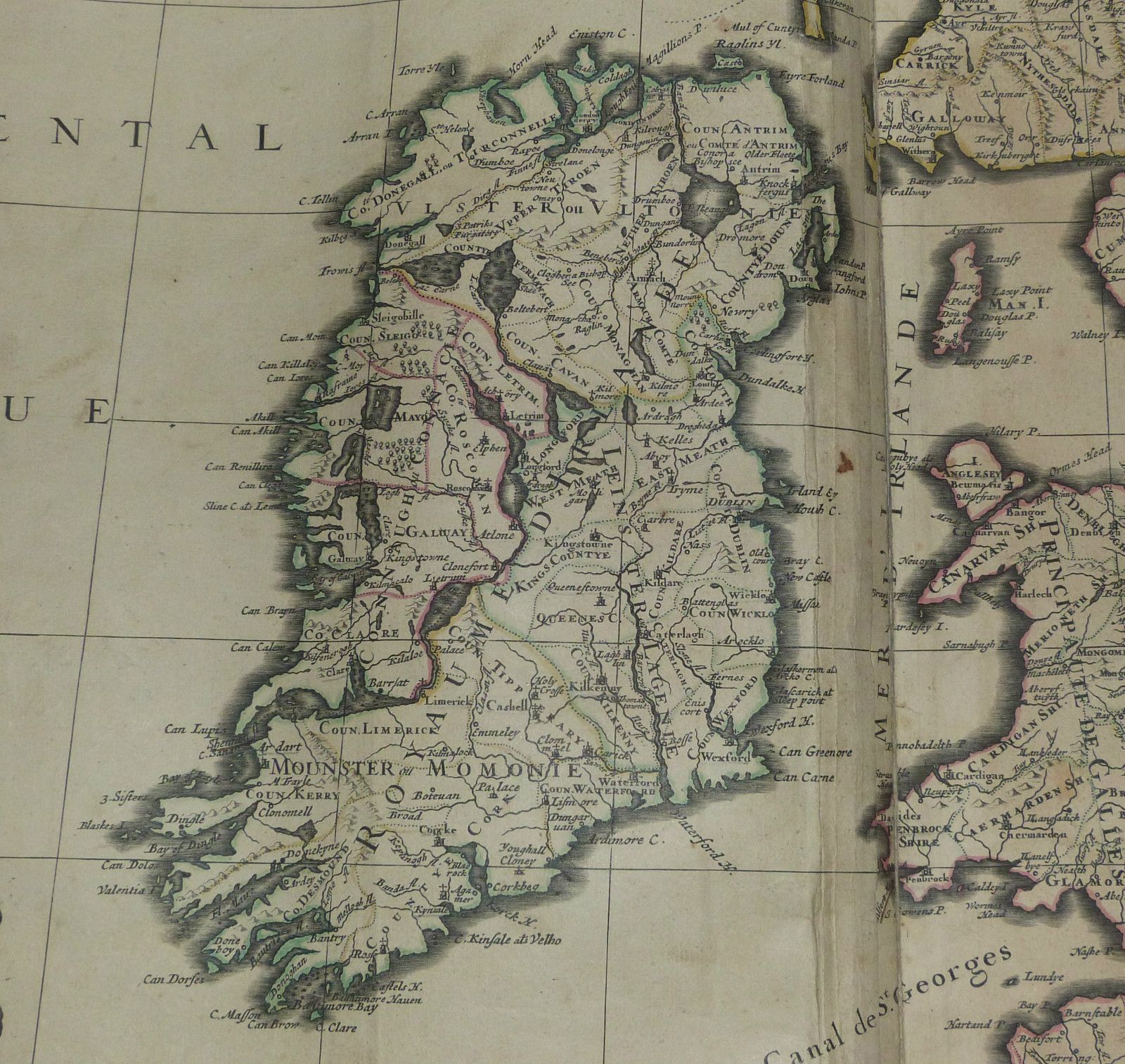 United Kingdom Ireland 1692 Jaillot Very Large Antique Engraved Chart