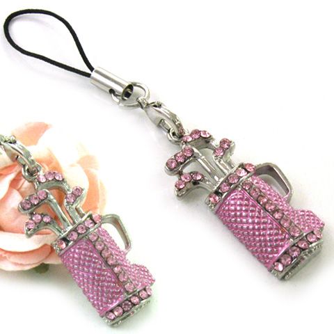 Cute Pink Golf Club Rhinestones Cellphone Charm Strap