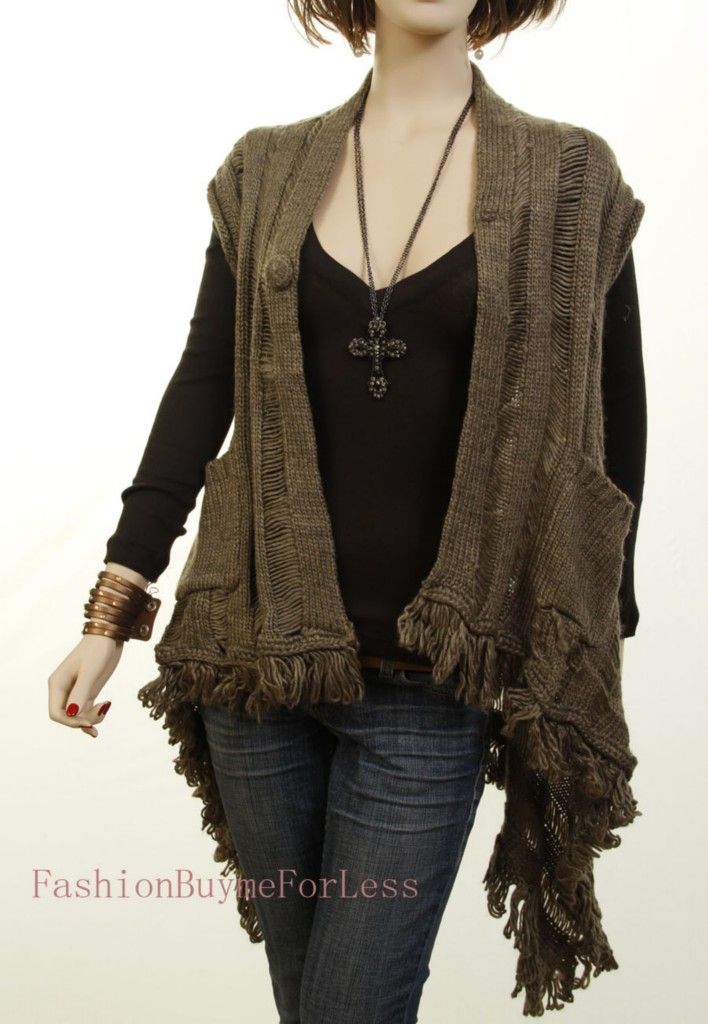 Gioia Designer Fashion Renaissance Peasant Fringe Knit Sweater