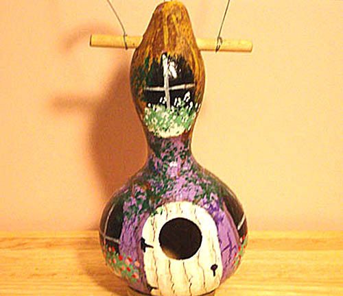 Ye Olde Lavender Cottage Birdhouse Gourd Handpainted