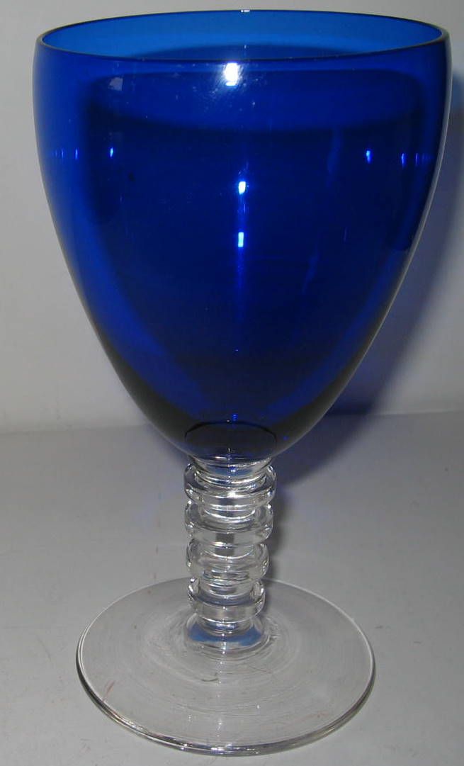 Vtg Cobalt Clear Water Goblet Glass Cambridge Stem