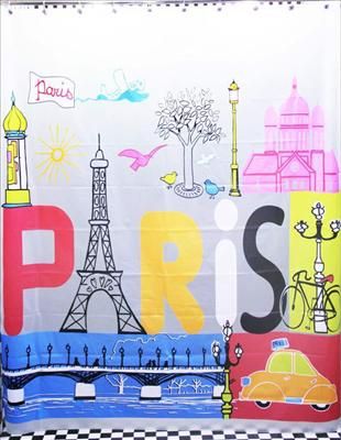  Art Eiffel Tower Sacred Heart Church Seine Bridge Shower Bath Curtain