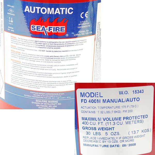 Sea Fire FD400M Boat Fire Extinguisher FM 200