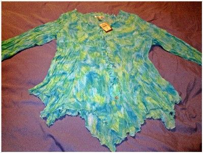 NWT Coldwater Creek Womens Green & Blue Handkerchief Shirt * Size XL