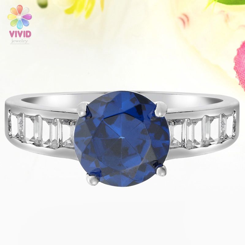  8mm Blue Sapphire Gold Plated Cocktail Fashion Jewelry Ring 6