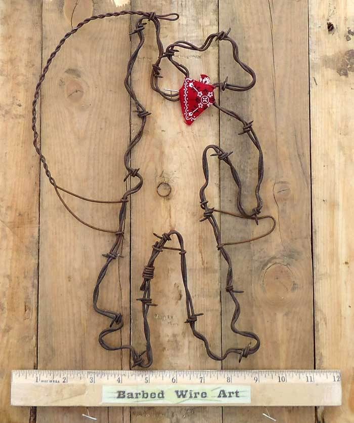 Roping Cowboy Southwest Rodeo Horse Folk Wall Sculpture by Barbed Wire