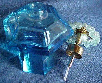 Vintage Blue Glass Rhinestone Groovy Atomizer Perfume 5” Bottle