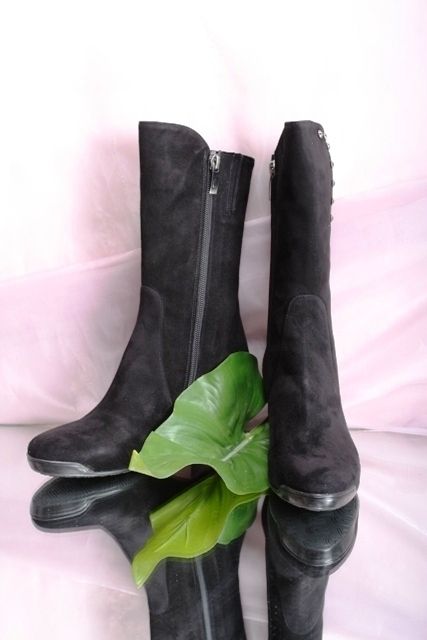 Giovanni Fabiani 5982 Black Suede Mid Calf Boots 38 5