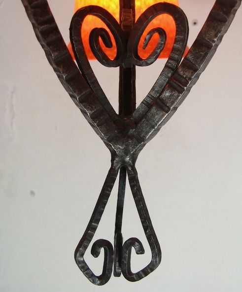 Delatte Signed French 1925 Art Deco Chandelier Wrought Iron Lamp Lampe