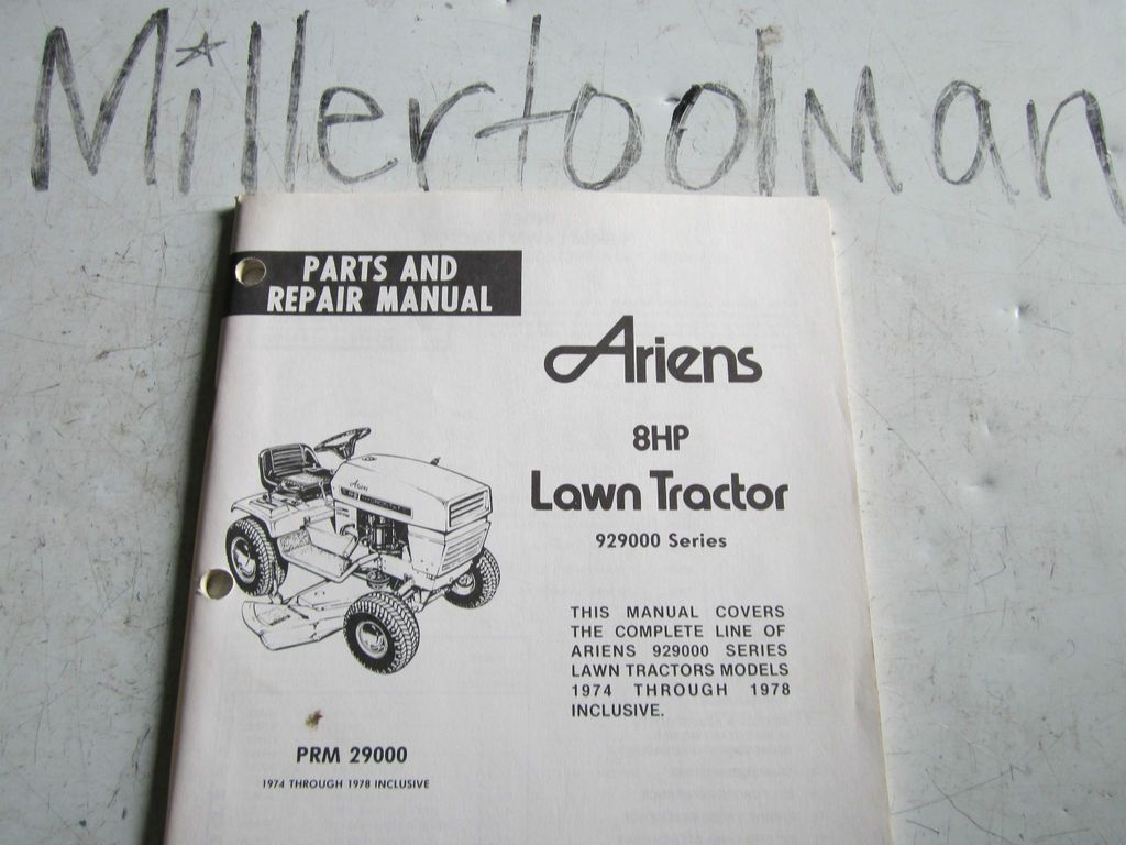 ARIENS 8 HP LAWN TRACTOR 929000 SERIES PARTS & REPAIR MANUAL