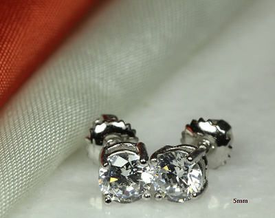 Sterling Silver Clear CZ Basket Stud Earrings Round Screw Back Stud