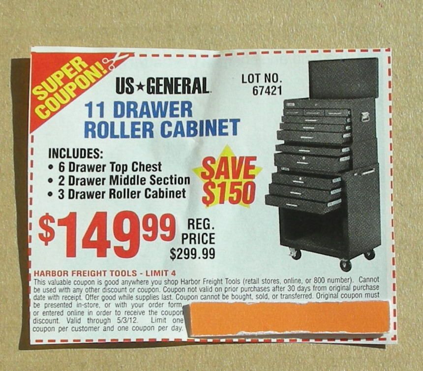 Harbor Freight Tools US General 11 Drawer Roller Cabinet $150 Off
