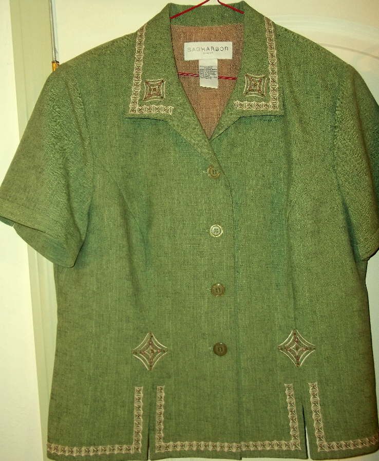 Sag Harbor LEAF GREEN Embroidered BEADED short sleeve JACKET & Pants