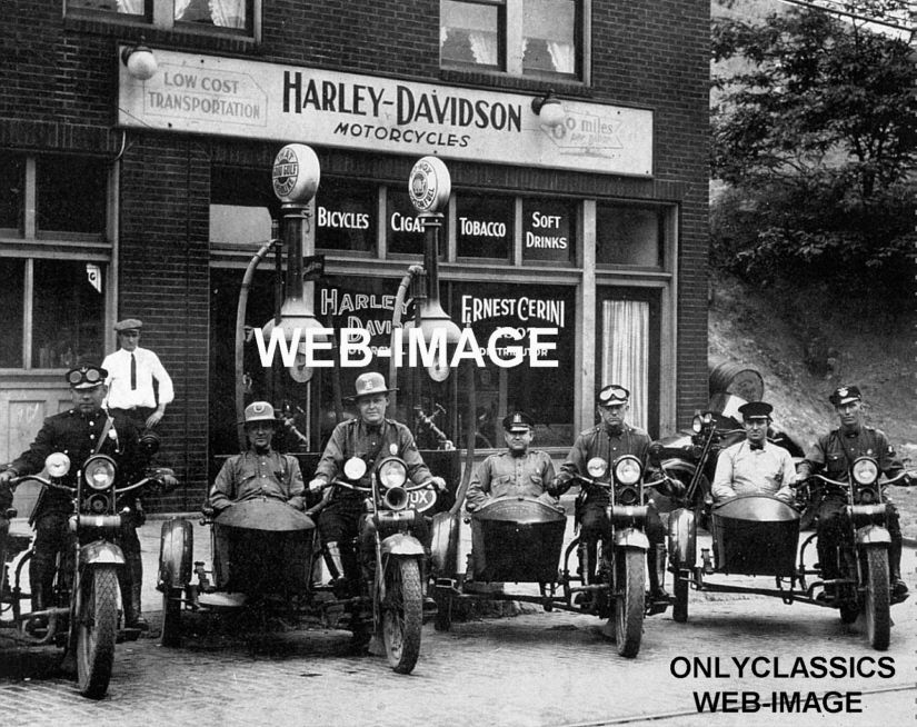 1920 Police Sidecar Harley Davidson Motorcycle Dealer Gas Station Pump