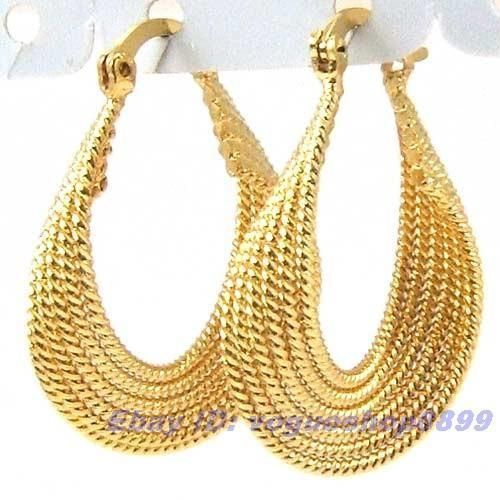 Bewitching Six Twist Rope Ring 18K Yellow Gold GP Hoop Earring Solid
