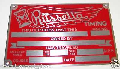 LARGE RUSSETTA TIMING TAG HOT RAT ROD GASSER SCTA BONNEVILLE VTG STYLE