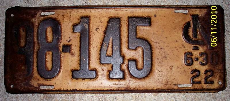 1922 Original North Carolina License Plate