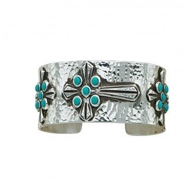 Montana Silversmith Turquoise Crosses on Hammered Silver Cuff Bracelet