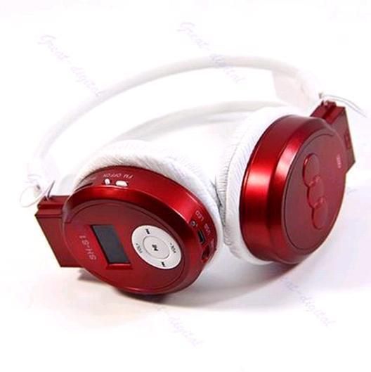  LCD Foldable Wireless Headphone Headset FM Radio TF Card Red