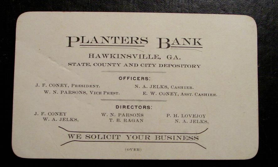  Size Card Statement of Condition Planters Bank Hawkinsville GA