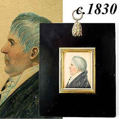 Antique Georgian Hand Painted Portrait Miniature Silhouette, Man