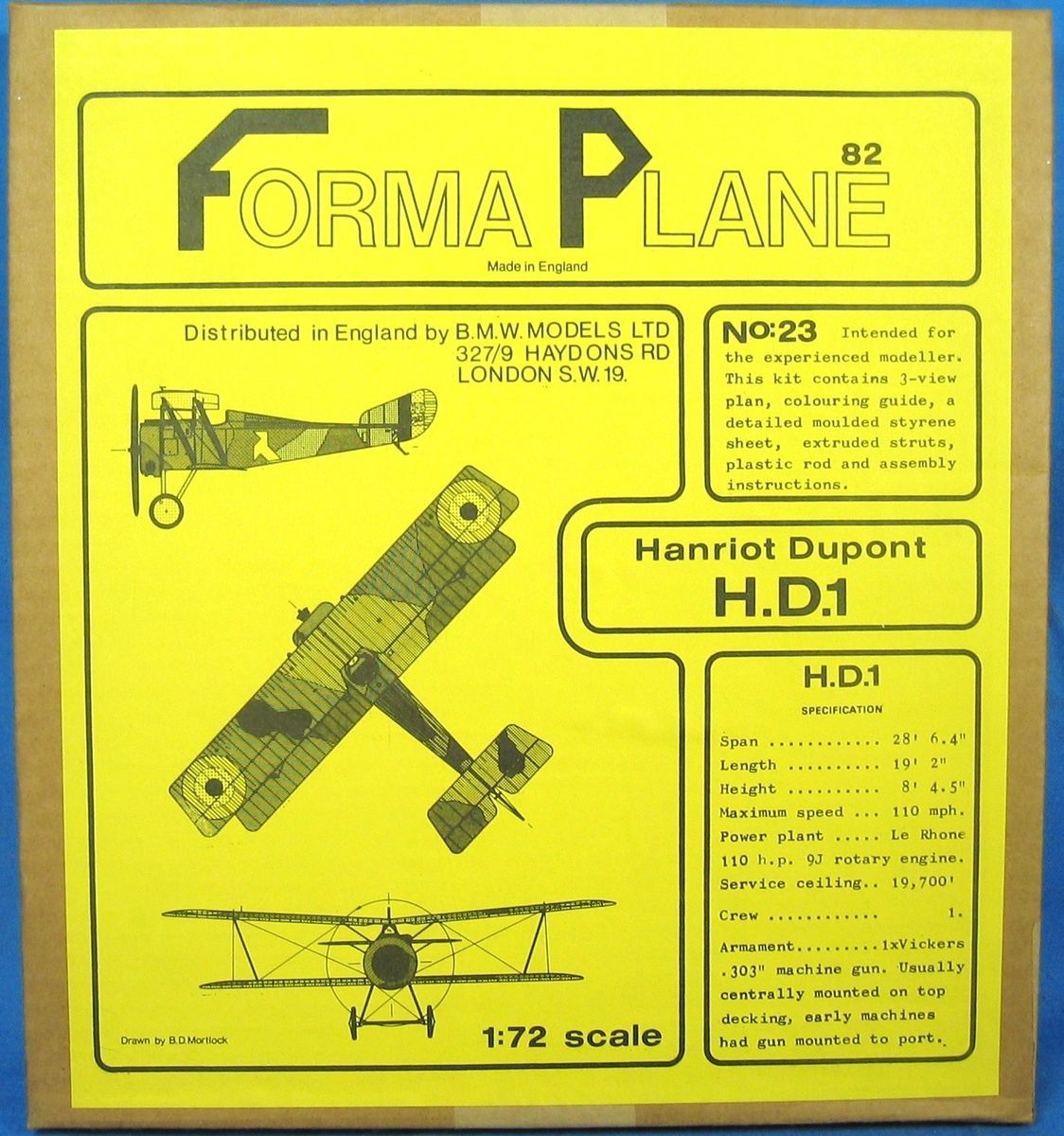 RARE Formaplane Hanriot Dupont H D 1 Vacuum Form Model Airplane Kit