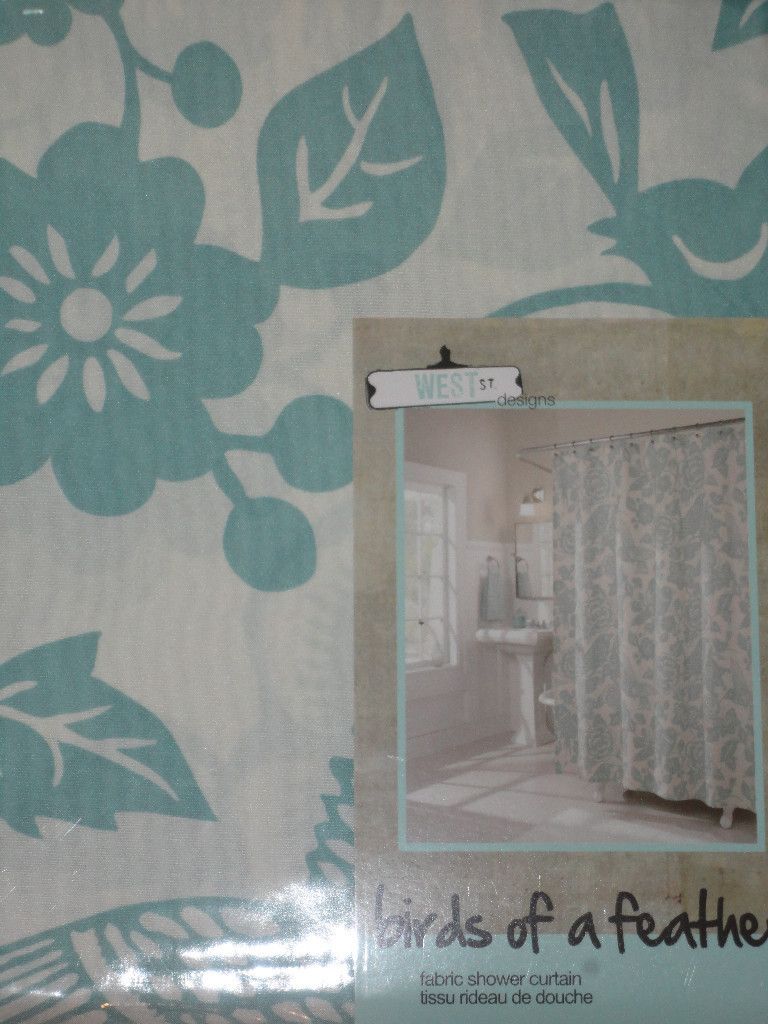 Aqua Green Cream Floral Bird Shower Curtain New