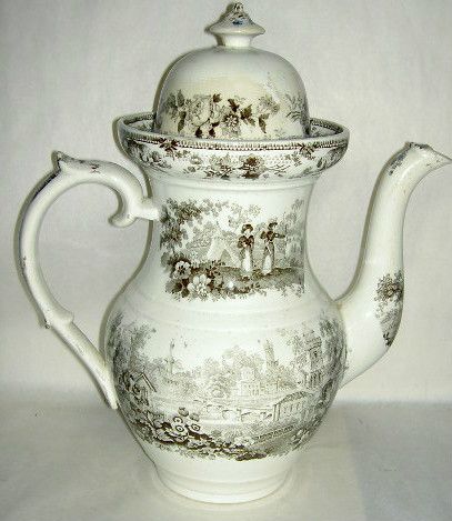  Black Transfer Antique Staffordshire Coffee Pot by Herculaneum