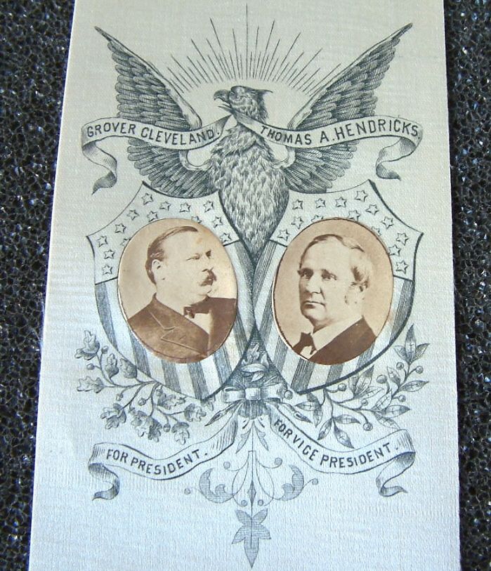 1884 SILK RIBBON JUGATE GROVER CLEVELAND & THOMAS HENDRICKS CAMPAIGN