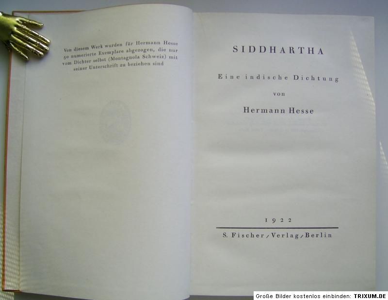 Hermann Hesse Siddhartha First Edition from 1922