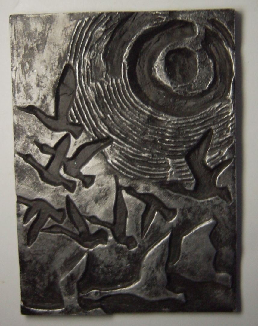 Abstract Cast Aluminium Relief Plaque Geese Signed Germann Kunstguss