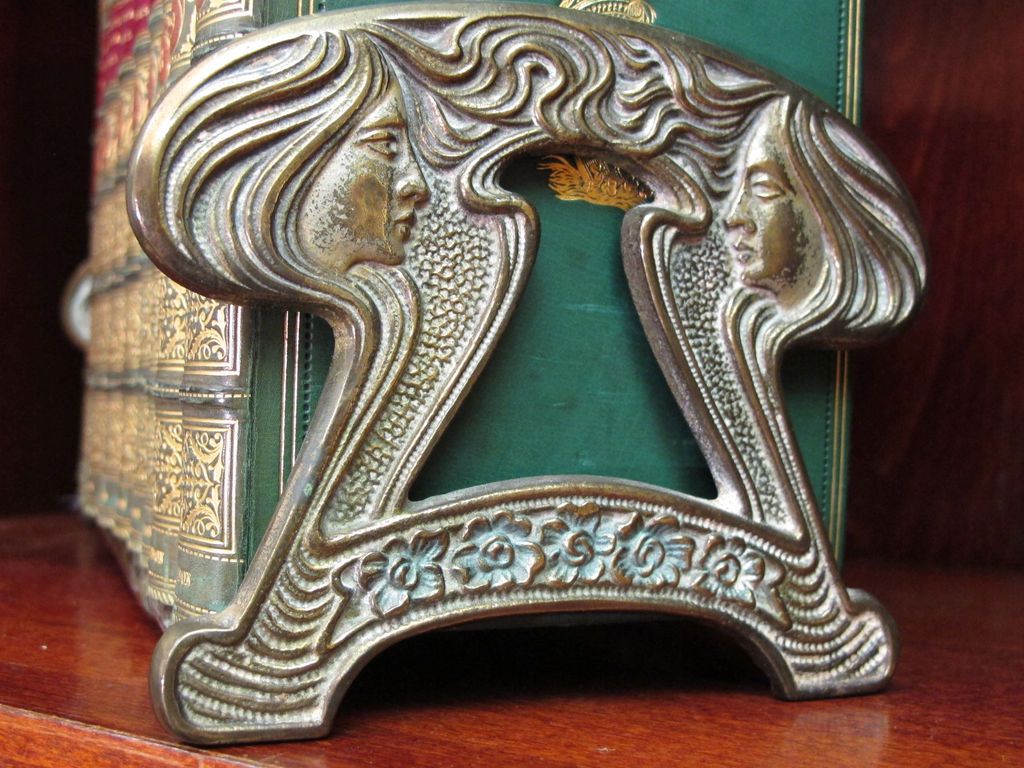 ART NOUVEAU METAL Book Ends EXPANDABLE RACK Cast Bronze MARKED 9759