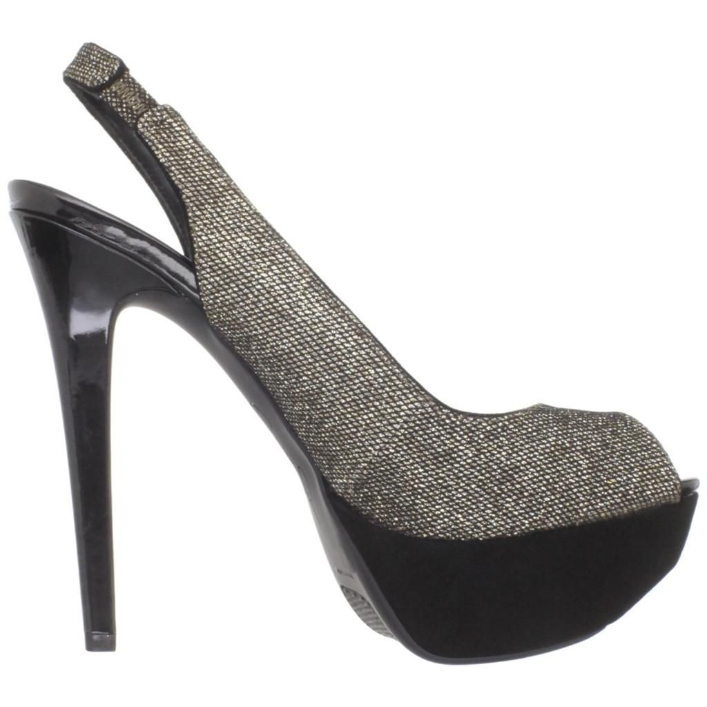  Halie 2 Platform Peeptoe Slingback Heels Platinum Glitter