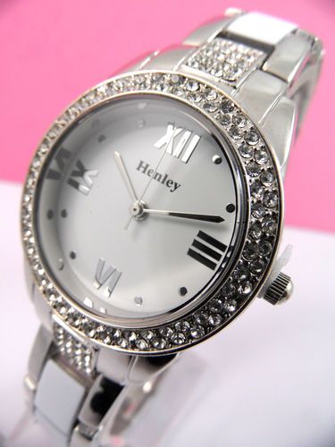 Ladies Henley Diamante Crystals Watch Silver White Bracelet White Dial