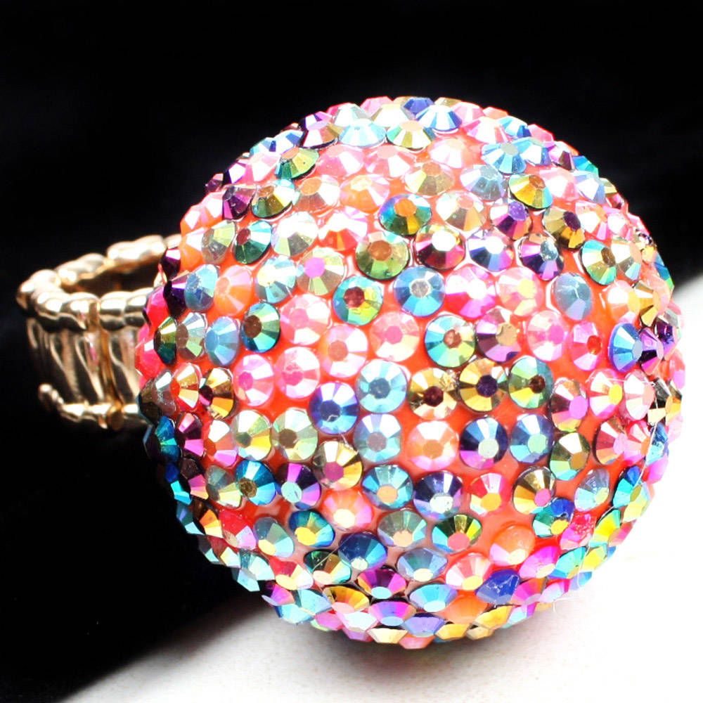  Multicolor Pink Disco Ball Fashion Statement Elastic Ring