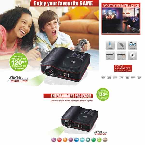 Home Theater Portable DVD Projector Support DVD,RMVB (MP5),TV,GAME,USB