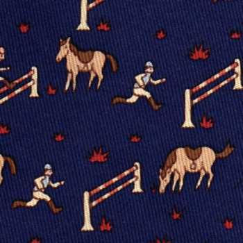 Hermes Horse Jockey Jumping Hurdles Blue Tie 5042 PA XL