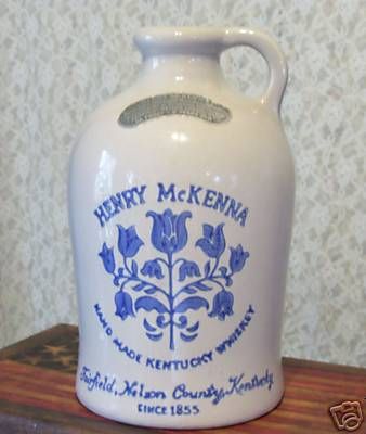 Stoneware Whiskey Jug Henry McKenna Gray w Blue