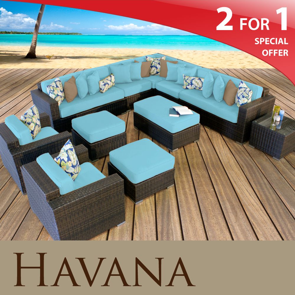 11PC HAVANA OUTDOOR WICKER PATIO FURNITURE SET TROPICAL BLUE   FREE