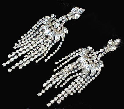 Vintage Extra Long CASCADING Prong set Marquise & Rhinestone Clip On