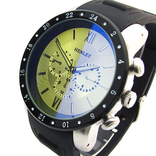 Henley Mens Big Watch Rubber Strap Laser Glass 373