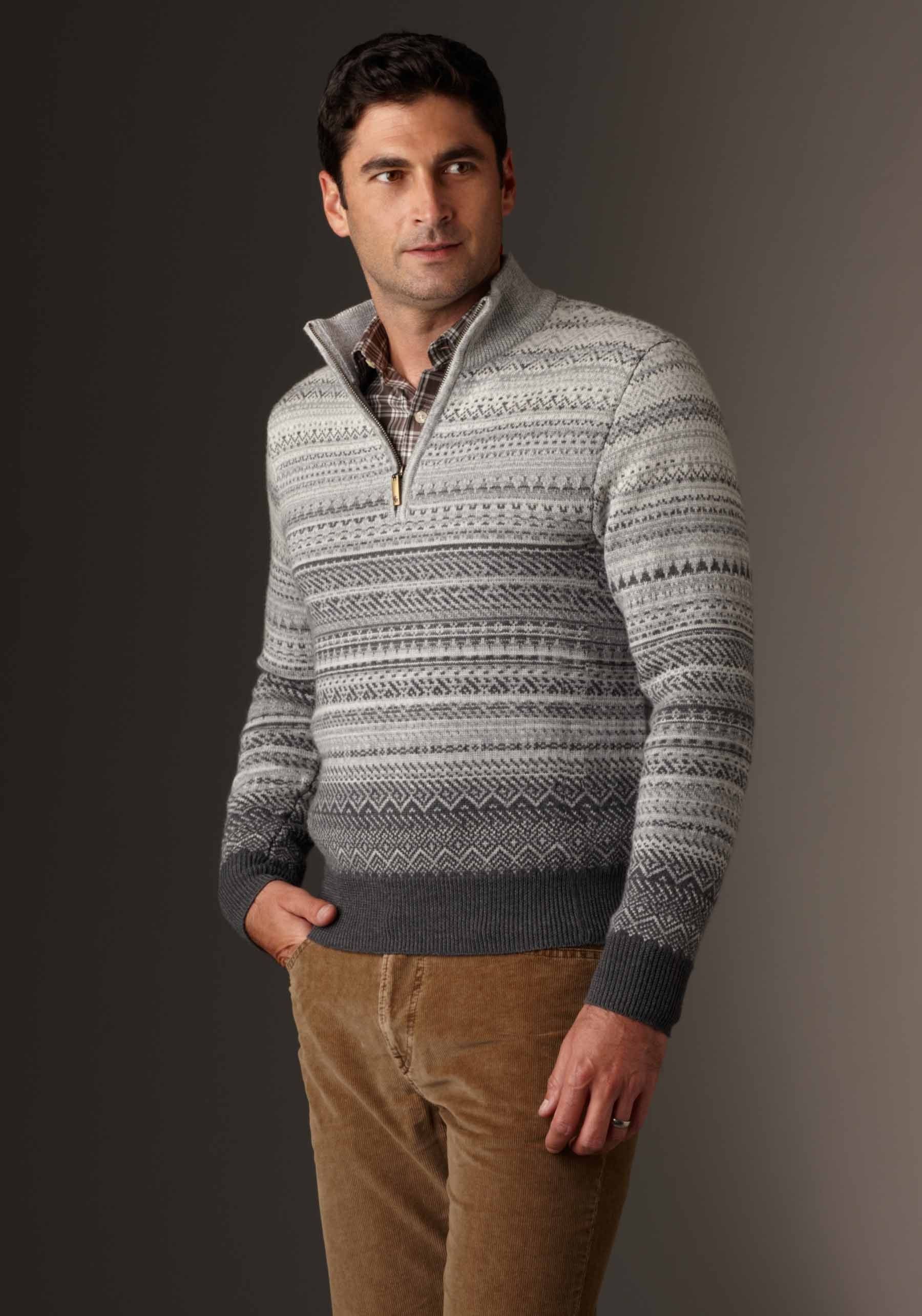 Hickey Freeman Mens Sterling Collection Ombre Fairisle Half Zip